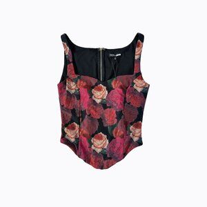 Y2K Floral Corset Crop Top Sm Mesh Black Red Rose Coquette Whimsigoth 90s Grunge